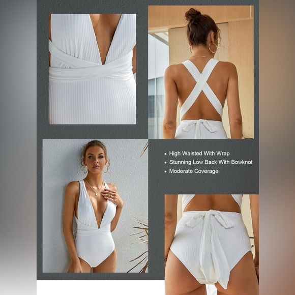 Swimsuit High Waisted Bathing Suit Monokini Floral Print Cutout Racerback Zip Up - Picture 4 of 8